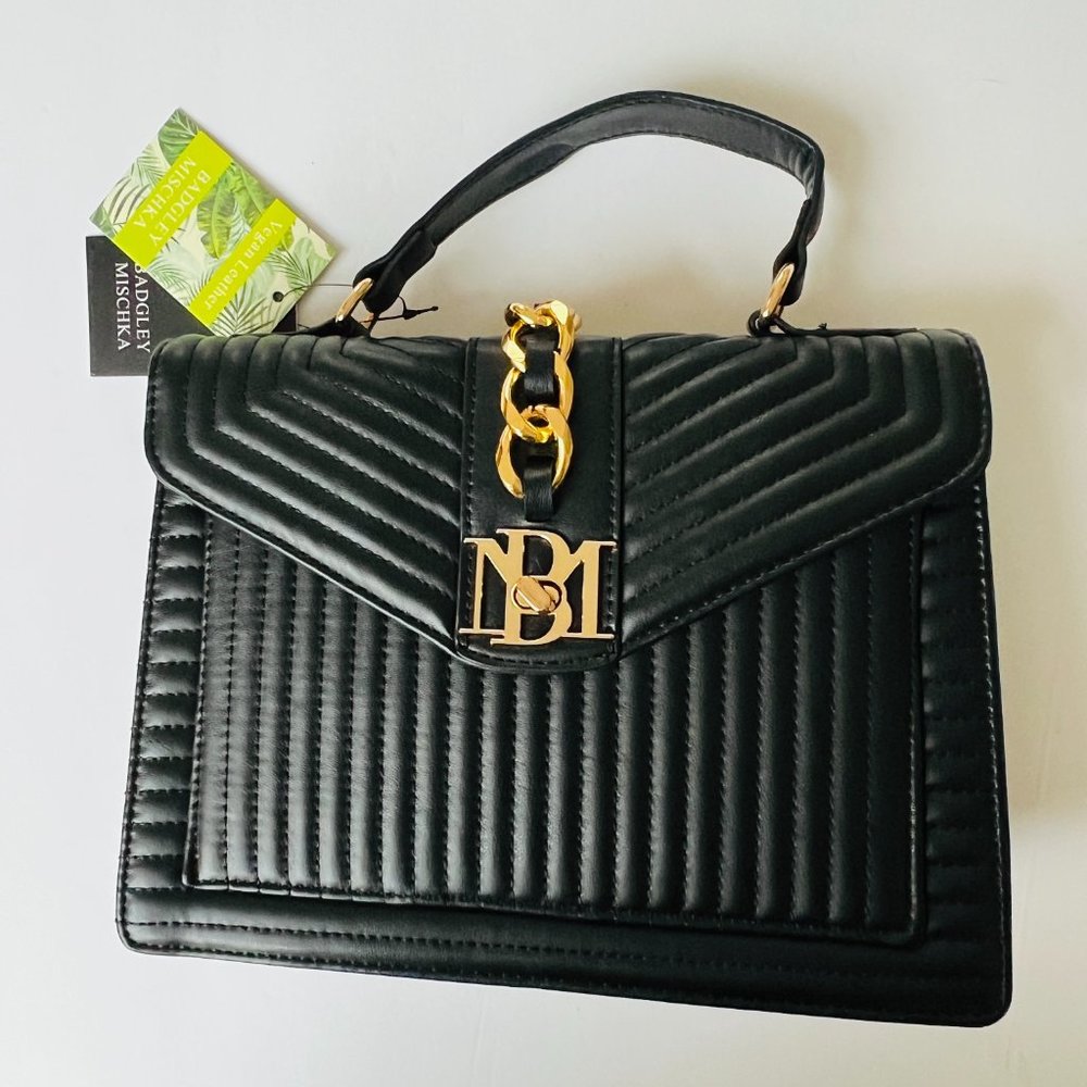 BADGLEY MISCHKA Vegan Leather Quilted Crossbody with Big Chain NWT